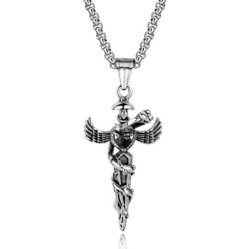 FATE LOVE Fashion Punk ewelry Male Men Wing Sword Pendants & Necklace Chain Stainless Steel Silver Gold Color
