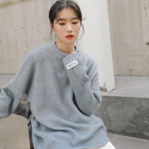 Trendy New Autumn Women O-neck Knitted Pullovers Casual Female Loose Fit Sweater Solid Color Knitwear Tops