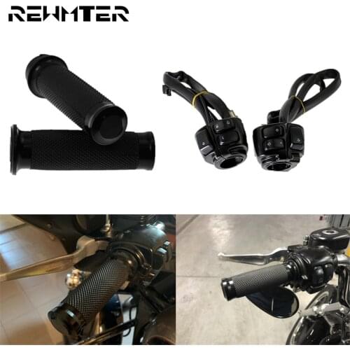 Motorcycle Black 1"25mm Handlebar Control Switch W/ Hand Grips For Harley Sportster XL Softail Dyna Fat Bob Touring Road Glide