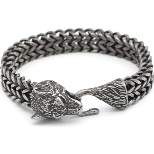 Mens stainless steel norse viking amulet odins wolf necklace