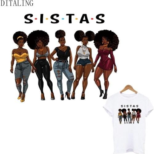 Patch Afro Women Together Sistas Thermal Sticker On Clothes Diva Girl DIY Washable T-Shirt Iron On Transfer Appliqued On Jacket