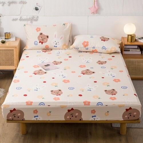 New on the product)1pcs 100%Cotton Printed Fitted Sheet Mattress Cover Four Corners With Elastic Band Bed Sheet(no pillowcases)