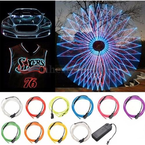 1M EL Wire Sewing Edge Neon Car Lights Dance Party Car Decor Light Flexible lamps Rope Tube LED Strip With DC 12V/ 3V Driver