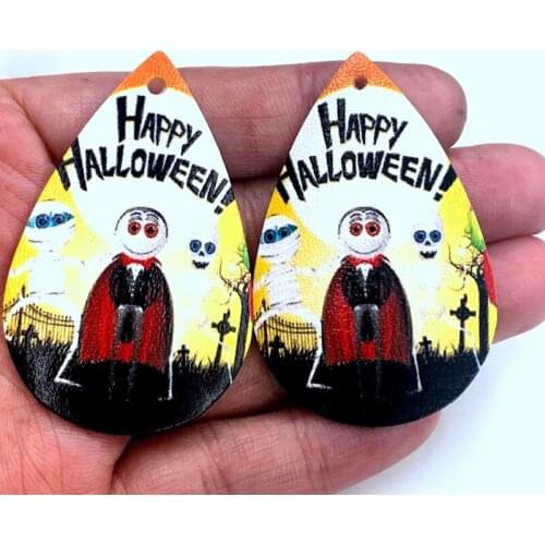 Wholesale Happy Halloween Skull Earrings Spider Earrings Faux Leather Earrings Christmas Truck Monogram Earrings