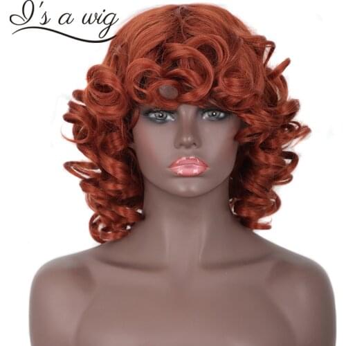 Is a wig Brown Red Black Wigs Short Synthetic Wavy Wigs with Bangs for White Women High Temperature Fiber Hair