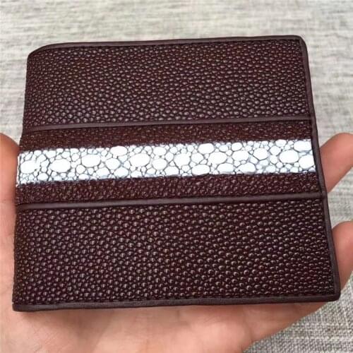 Authentic Real True Stingray Skin Unisex Male Short Card Holders Genuine Exotic Leather Mens Trifold Wallet Small Clutch Purse
