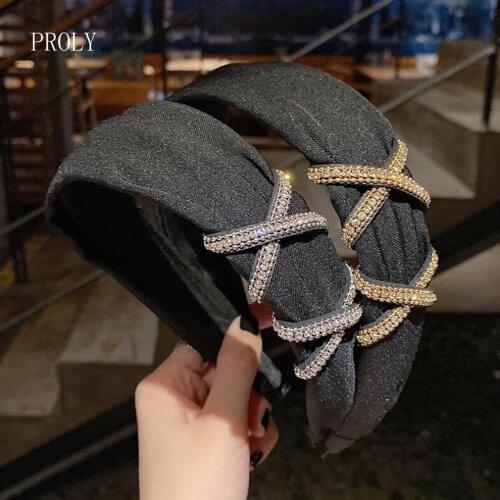 PROLY New Fashion Women Headband Gold Silver Rhinestone Hairband Top Quality Individuality Turban Autumn Hair Accessories