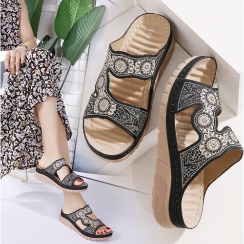 ZZPOHE Fashion Summer Women Slippers Shoes Genuine Leather Ladies Platform Wedges Sandals Mother Slip On Outdoor Casual slippers