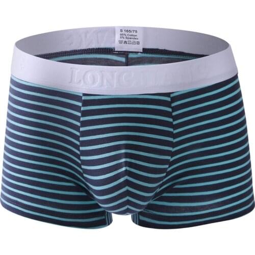 Sexy Underwear Men Boxer Shorts Cotton Striped Breathable Middle Waist U Convex Pouch Underpants Cueca ropa interior hombre S-XL