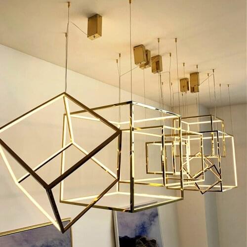 Modern Gold Square Led Pendant Lights Nordic DIY Led Pendant Chandeliers Lighting Living Room Decor Hanging Lamp Lobby Luminaire