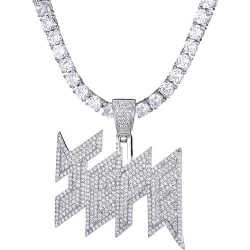 D&Z Hip Hop Iced Out Bling Necklace For Men Silver Color Gold Geometric Design Fashion Jewelry CZ Cubic Zircon Pave Setting