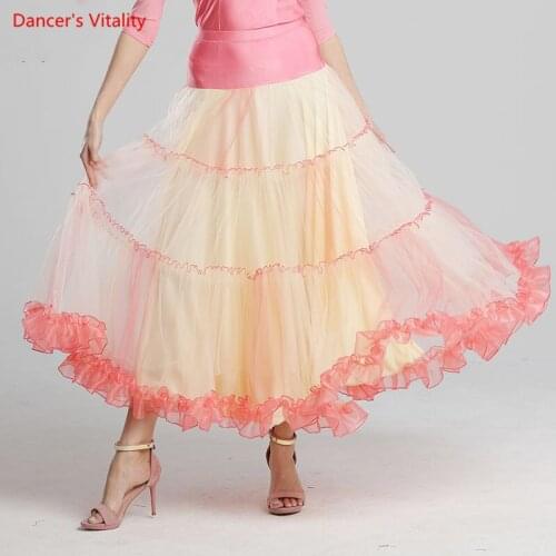 New Ballroom Dance Skirts Sexy Senior Cotton Vs Yarn Waltz Tango Latin Dance Skirt For Women Ballroom Dance Performance Costumes