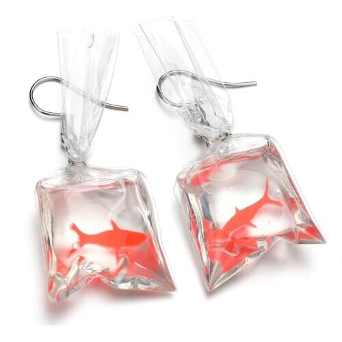 Funny hand-made koi fish long temperament Earrings Resin transparent water bag cute little goldfish ear accessories