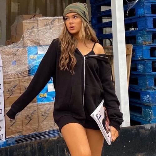 Y2K Womens Hoodies Simple Style Jacket Solid Zip Up Hoodie Open Front Hooded Coat Female Oversized Hoodie Sweatshirts