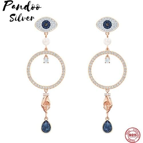 PANDOO Fashion Charm Sterling Silver Original 1:1 Copy, Devils Eye Ring Long Fashion Stud Earrings Women Luxury Jewelry Gifts