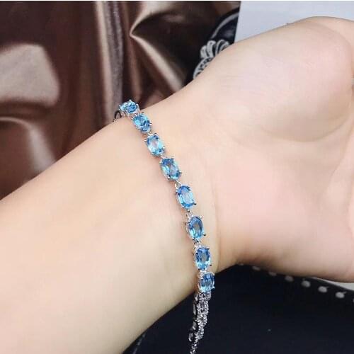 Fashion grace round geometry Natural blue topaz Bracelet Natural gemstone Bracelet S925 silver women party gift fine Jewelery