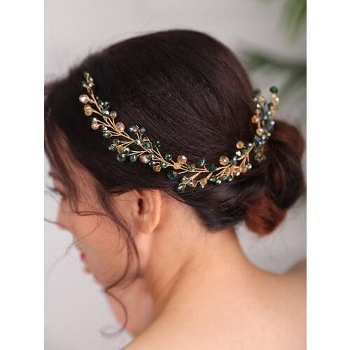 Bridal Headwear tiaras Wedding Bohemian Hair comb Green Headpiece Handmade Bride to be head jewelry Crystal Headbands for women