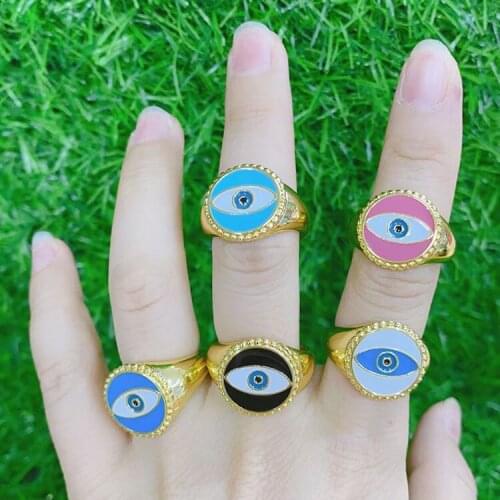 10Pcs Gold Plated Vintage Fashion colourful copper eyes women Ring, trendy brass eyes ladies ring