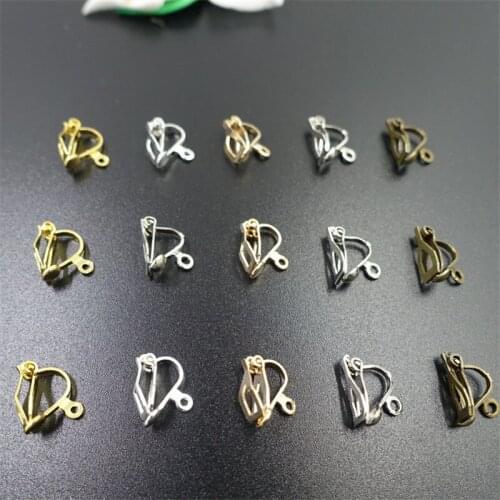 100pcs 12*12mm Iron Metal Ear Clip Triangular-shaped with Ring Not Pierced Earrings DIY Earring Finding