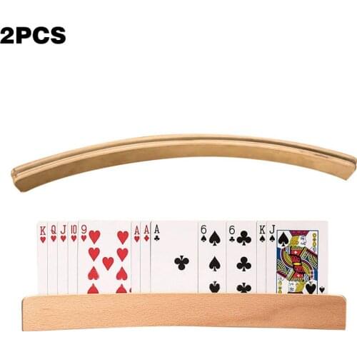 2PCS Panorama Wooden Playing Card Holders Curved Playing Cards Holders for Children Seniors