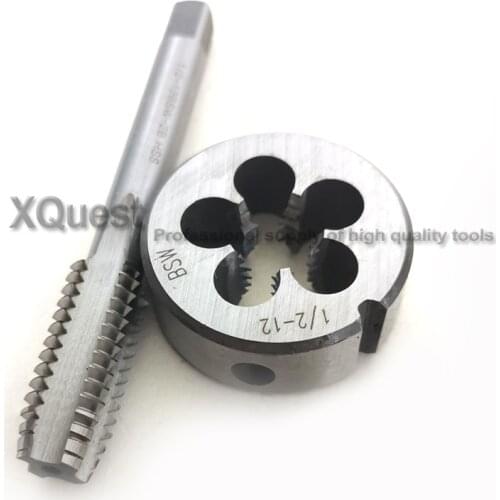 2PCS HSS Right hand tap and die set BSW 5/16 3/8 7/16 1/2 Withworth screw thread dies taps BSW 5/16-18 3/8-16 7/16-14 1/2-12