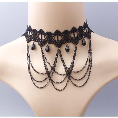 2020 hot New Retro Fashionable Black Lace Fringed Necklace For Women Clavicle Chain party jewelry wholesale