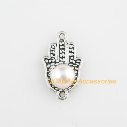 35 New Hand Charms Tibetan Silver Tone Retro Palm White Acrylic Connectors 10.5x18mm