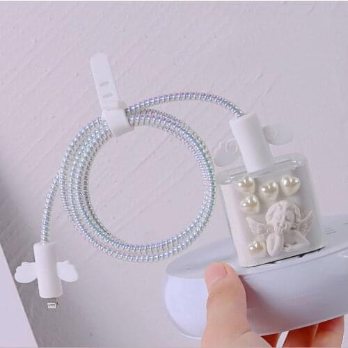 3D Angel Statue Protective Case for Apple Charger 18W 20W Case TPU Spiral Cable Winder for Iphone 11 12 Charger Cable Data Line