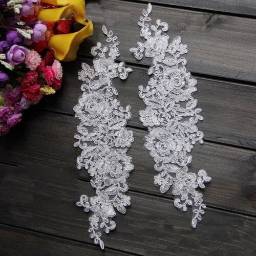6Pieces/3 Pairs 32*10cm Lace Embroidered Bridal Dress Wedding Decorative Sewing Lace Applique Trim Craft