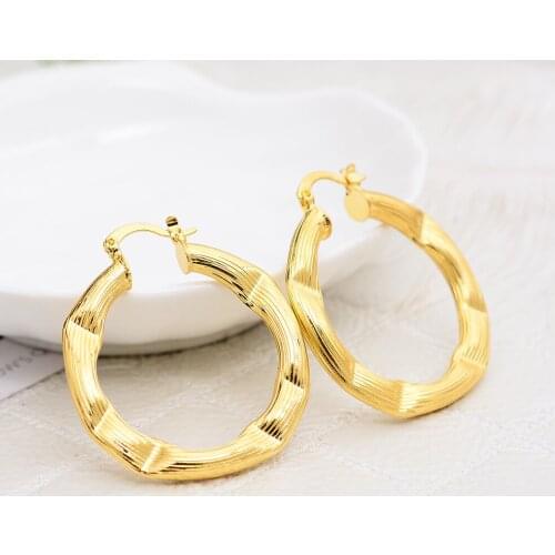 Annayoyo Wholesale African Earrings for Women Girls Gold Color Jewelry Arab Cheap Products