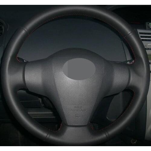 DIY Black Genuine Leather Car Accessories Steering Wheel Cover For Toyota RAV4 Yaris (Vitz) Urban Cruiser Passo Sette Vanguard