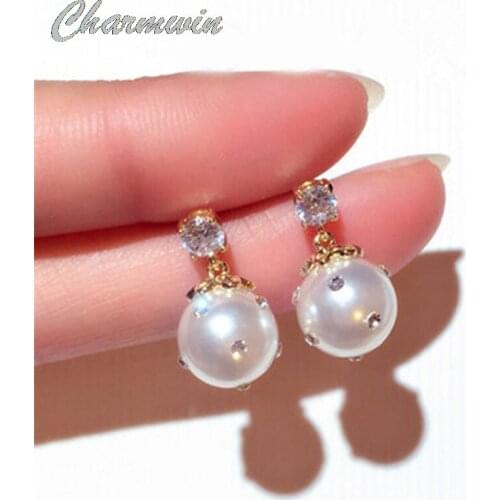 Charmwin New Fashion Drop Earrings For Women Earrings Trend Rhinestone Imitation Pearl Dangle Earrings Jewelry