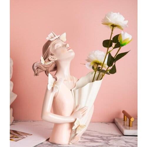 Girl Figurines Flower Vase Plant Pot Statue Decor Florist Home Decor Gift