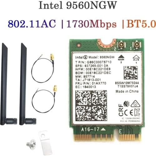1733Mbps Intel 9560 Dual Band Wireless AC Bluetooth 5.0 802.11ac M.2 CNVI 9560NGW 9560AC Wifi Card With Antenna Set