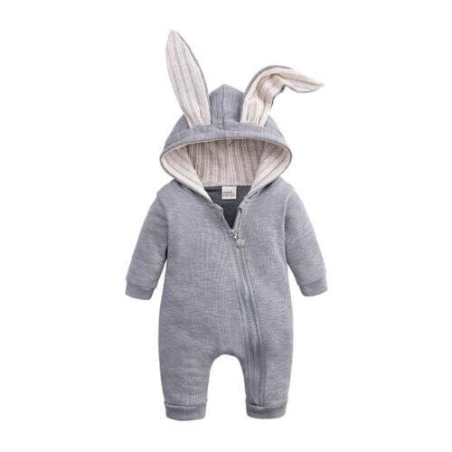 Newborn Baby Boy Girl Warm Long Sleeve Romper Outfits Jumpsuit Clothes Rabbit Ear Warm Romper One-Piece Light Blue 0-6 Months