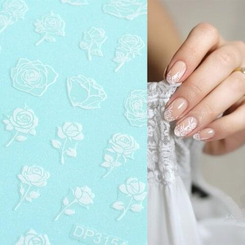 Sheet White 3D Polish Sticker Decal For Nail Art Rose Butterfly Abstract Face Line Leaf UV Gel Manicure Wrap