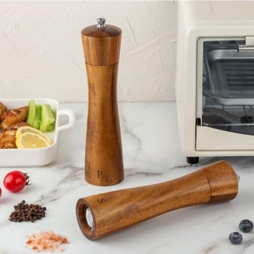Acacia Wood Salt And Pepper Grinder Set Manual Pepper Grinder Mill with Spoon