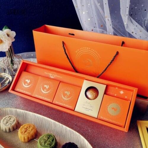 Fashion Large Rectangle Orange Bronzing Print Portable Gift Box Wedding Party Flower Cake Jewelry Package Decoration Gift Box