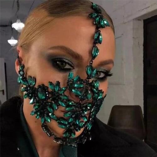 Fashion luxury black crystal mask jewelry decoration womens party handmade Green Rhinestone zircon mask sexy dance mask accesso