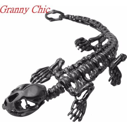 Granny Chic Men Stainless Steel Dinosaurs Skull Skeleton Bangle Bracelet Black Punk Halloween Cool Bangles 316L stainless steel
