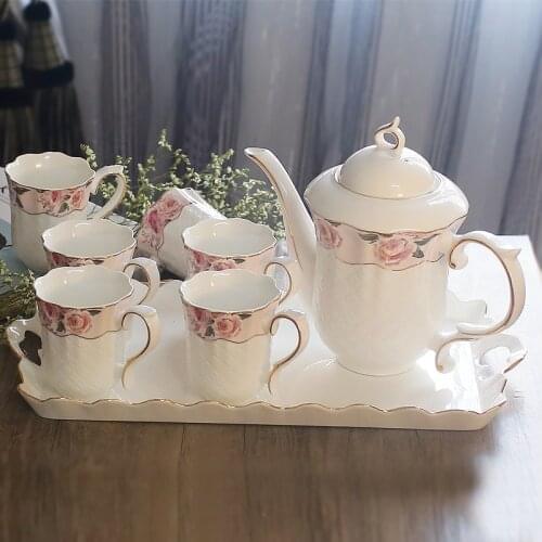 Flower Tea Set Wedding Afternoon Tea Cup Porcelain Tea Set European Tea Kettle Jogo De Xicaras Ceramic Teaware With Tray EF60CJ