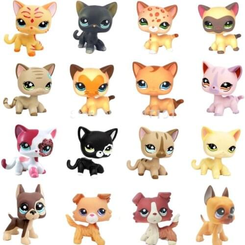 LPS CAT real rare pet shop cute toys mini short hair cat white pink yellow 2291 391 dog collie great dane dachshund old version