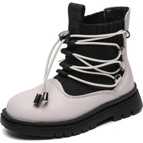 2021 Kids New Korean Leather Boots Soft-soled Warm Non-slip Childrens Shoes Fashion Short Boots Martin Boots for Boys and Girls