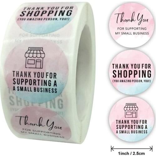 New Arrival Pink Thank You for Supporting My Business Sticker Labels 500pcs 1'' for Shopping Package Gift Envelope Bags Stickers
