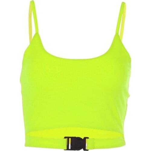 Bag Buckle Solid Color Women Summer Casual Crop Top Sleeveless Camisole Vest