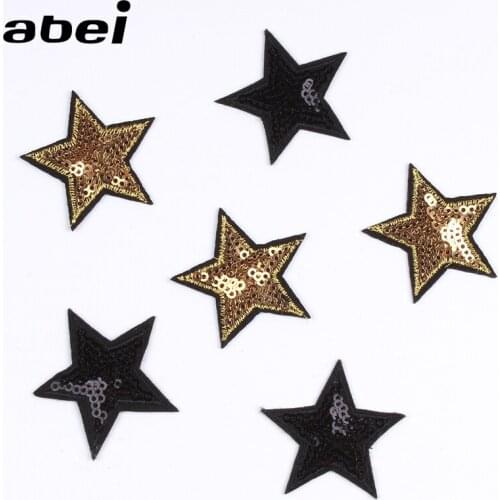 10pcs/lot Glitter Gold Black Star Patch Sequined Patches Iron On Stickers For Bags Coats Jeans Hats Sewing Garments Badge