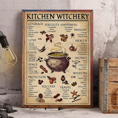 Kitchen Witchery Poster Witches Magic Knowledge Canvas Painting for Magic Lover Halloween Wall Art Decor