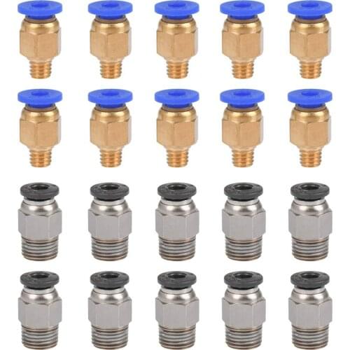 20pcs 1.75MM PC4-M6 Pneumatic Fitting Push to Connect + PC4-M10 Straight Quick in Fitting for 3D Printer Bowden Extruder