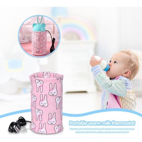 Portable Baby Bottle Warmer Heater Cotton Printed Infant Feeding Milk Cup USB Bottle Storage Bag Warmer Baby Feeding Tools