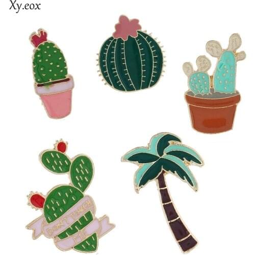 Lovely Cartoon Delicate Cactus Brooch Potted Plant Drip Pins Fashion Jewelry